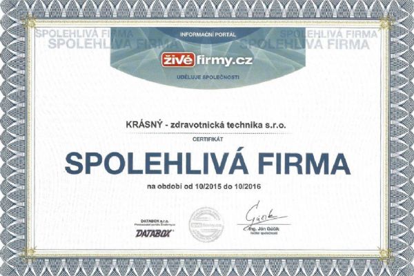 Získali jsme certifikát Spolehlivá firma