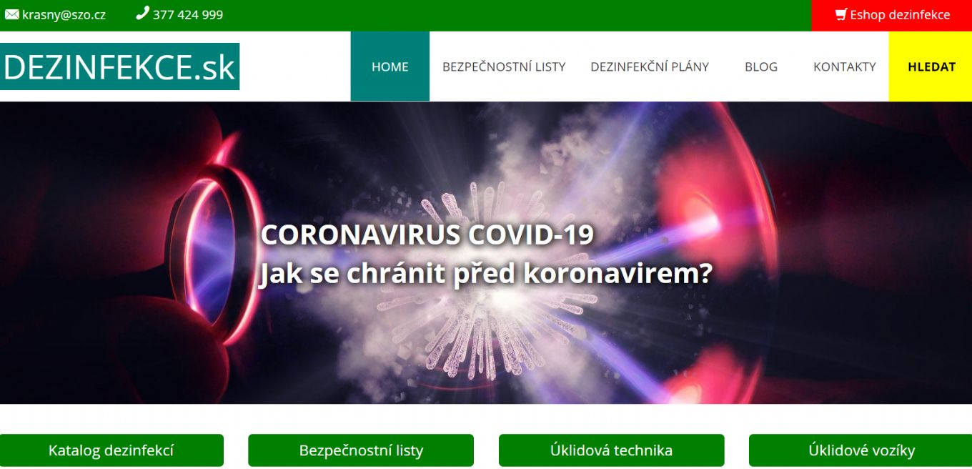 Nový web zaměřený na DEZINFEKCE nabízí ochranu před koronavirem