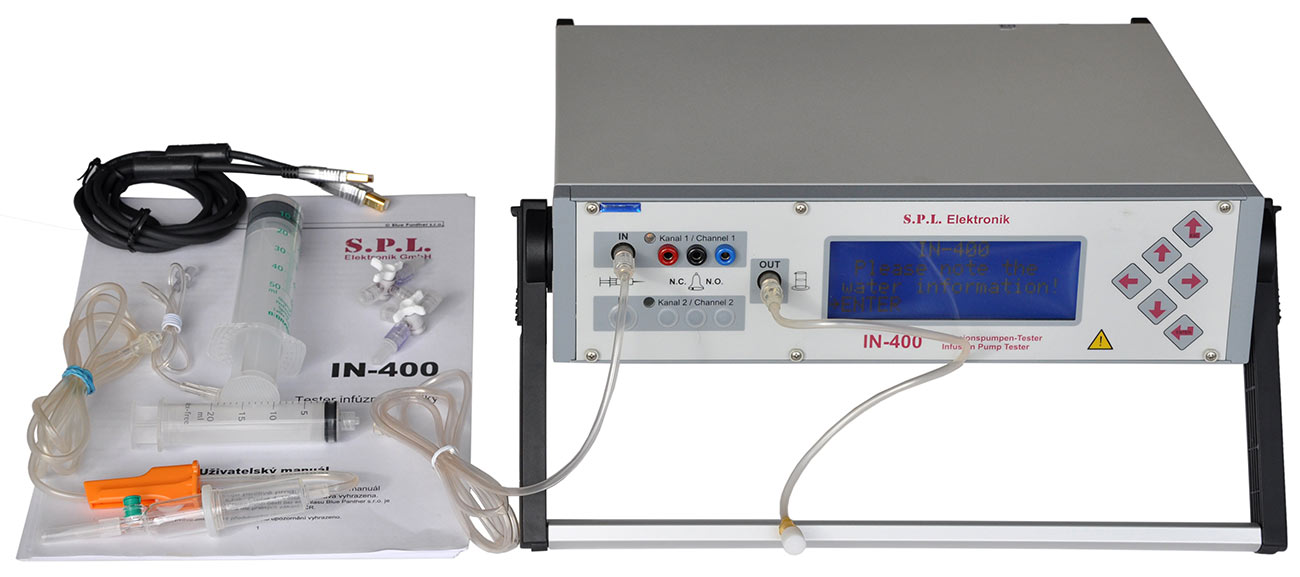 Tester SPI Elektronik IN-400 používáme k funkčnímu testování a kalibraci dávkování infuzních pump