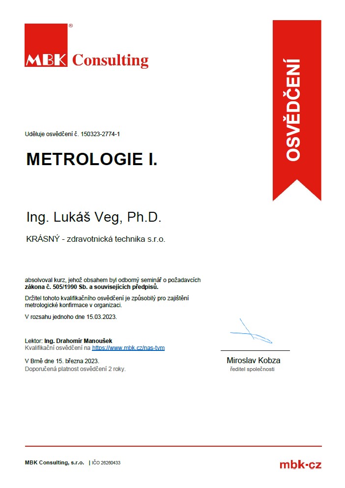 Osvědčení MBK - Metrologie 1