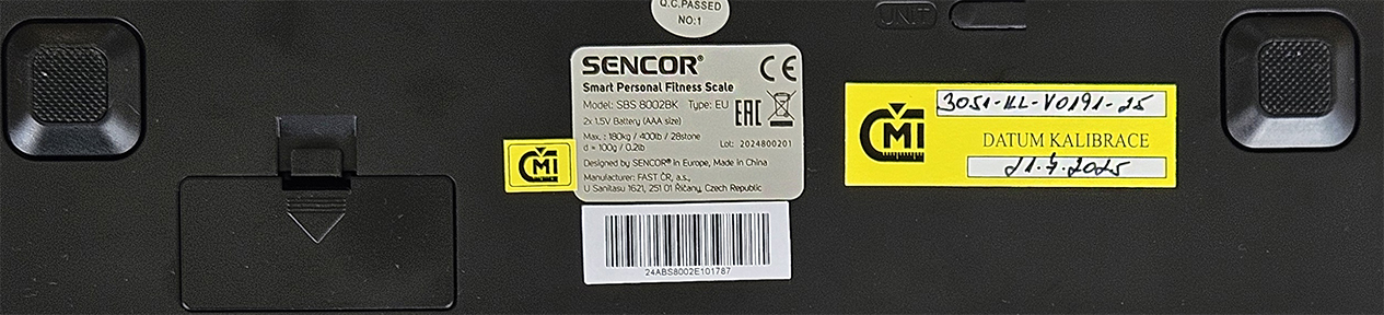OSOBNÍ VÁHA SENCOR SBS-8002BK s kalibračním listem ČMI OSOBNÍ VÁHA SENCOR SBS-8002BK s kalibračním listem ČMI