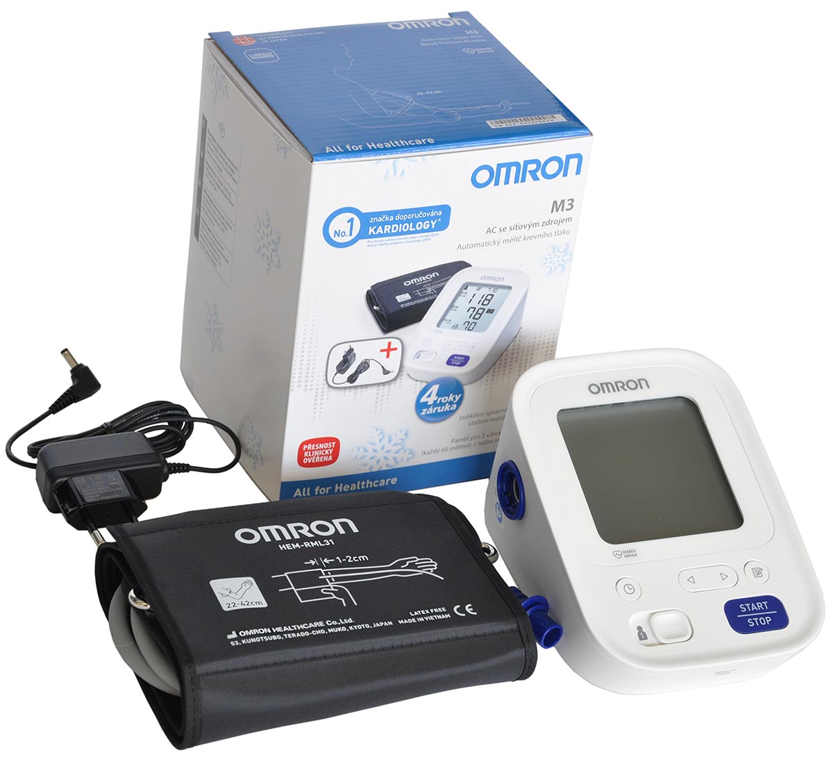 OMRON M3 DUO S INDIKÁTOREM HYPERTENZE s adaptérem